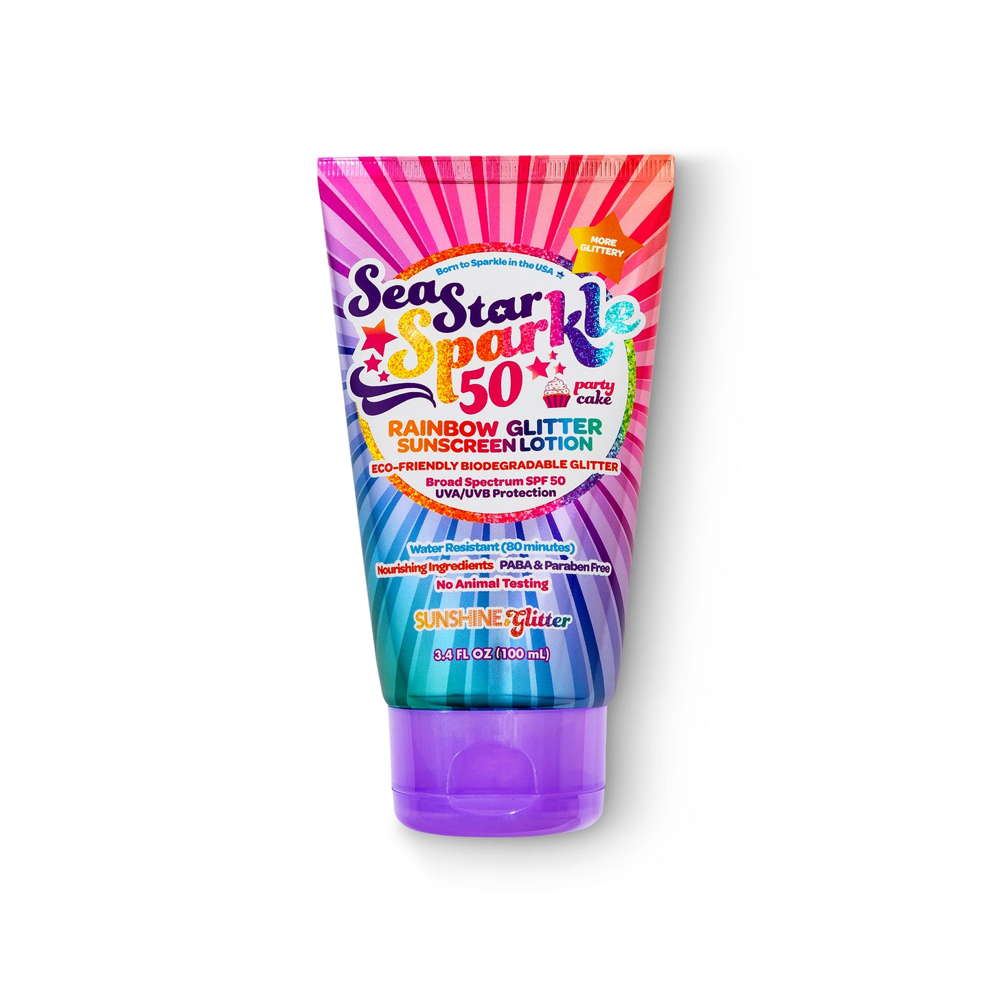 Sea Star Sparkle - Party Cake Scent - Glitter Sunscreen | Rainbow | SPF50 | 3.4 oz.