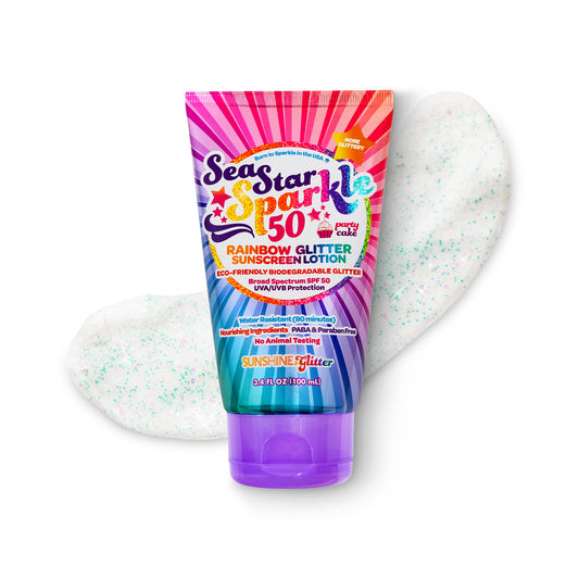 Sea Star Sparkle - Party Cake Scent - Glitter Sunscreen | Rainbow | SPF50 | 3.4 oz.